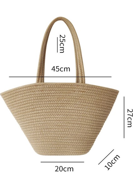 Moda Retro Pamuk Halat Dokuma Hasır Çanta Kapasiteli High-End Sense Tote Kadınlar Seyahat, Tatil, Alışveriş, Parti Için (Yurt Dışından) fiyatları