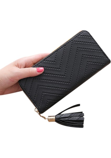 Uzun Kadın Cüzdan Kadın Bozuk Para Cüzdanı Kart Sahibi Pu Debriyaj Çanta Siyah (Yurt Dışından)
