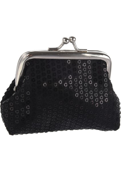 Kadın Payetler Madeni Para Çanta Toka Mini Cüzdan(Siyah) (Yurt Dışından)