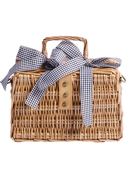 Yeni El Yapımı Bohem Kadın Çanta Yaz Söğüt Plaj Çantası Kare Rattan Yay Kadın Çanta Alışveriş Çanta B (Yurt Dışından)