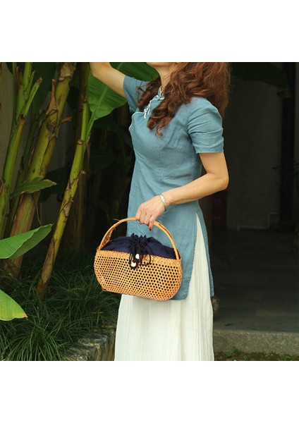 Kadın Bambu Çanta Bohemian Kadın Yaz Plaj Çantası Bayan Vintage Rattan Örme Çanta Içi Boş El Yapımı Dokuma Sepet Tote (Yurt Dışından) modelleri