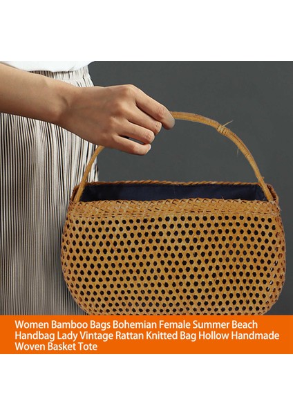 Kadın Bambu Çanta Bohemian Kadın Yaz Plaj Çantası Bayan Vintage Rattan Örme Çanta Içi Boş El Yapımı Dokuma Sepet Tote (Yurt Dışından) fırsatları