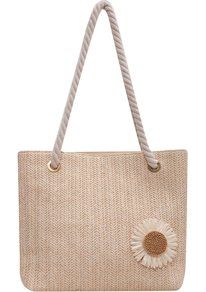 Büyük Kapasiteli Dokuma Çanta Tek Omuz Koltuk Altı Günlük Batı Tarzı Çanta(Beyaz) (Yurt Dışından)