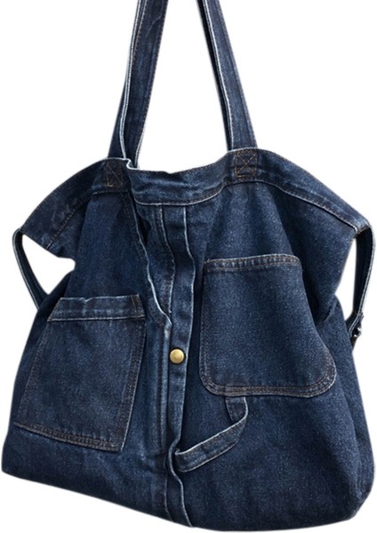 Yeni Net Kırmızı Omuz Messenger Çanta Rahat Vahşi Taşınabilir Alışveriş Kanvas Tote Kadın Lacivert (Yurt Dışından)