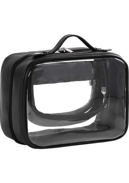 Şeffaf Makyaj Çantası Çift Seyahat Kozmetik Çantaları Durumda Su Geçirmez Tuvalet Malzemeleri Büyük Kapasiteli Açık Depolama Siyah (Yurt Dışından)