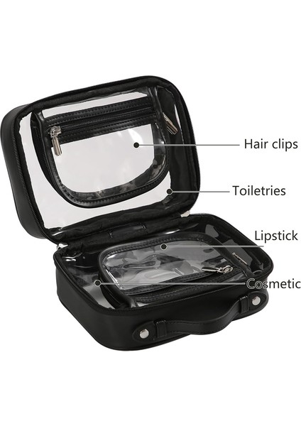 Şeffaf Makyaj Çantası Çift Seyahat Kozmetik Çantaları Durumda Su Geçirmez Tuvalet Malzemeleri Büyük Kapasiteli Açık Depolama Siyah (Yurt Dışından) fiyatları