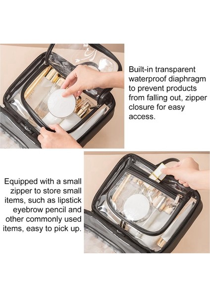 Şeffaf Makyaj Çantası Çift Seyahat Kozmetik Çantaları Durumda Su Geçirmez Tuvalet Malzemeleri Büyük Kapasiteli Açık Depolama Siyah (Yurt Dışından) modelleri