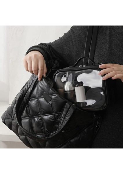 Şeffaf Makyaj Çantası Çift Seyahat Kozmetik Çantaları Durumda Su Geçirmez Tuvalet Malzemeleri Büyük Kapasiteli Açık Depolama Siyah (Yurt Dışından) fırsatları