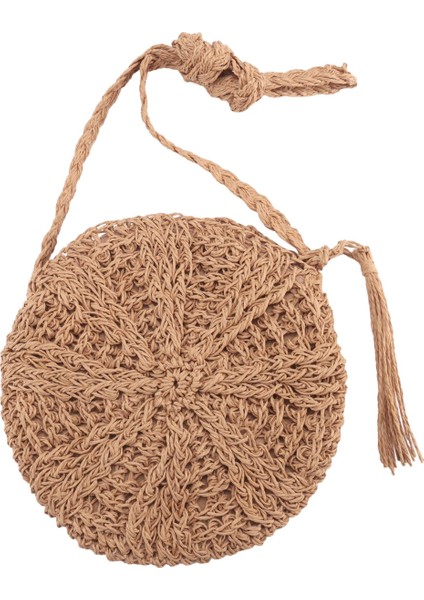 Rattan Tığ Hasır Dokuma Sepet Çanta Yuvarlak Daire Crossbody Shopper Plaj Çantası (Açık Kahverengi) (Yurt Dışından) fiyatları