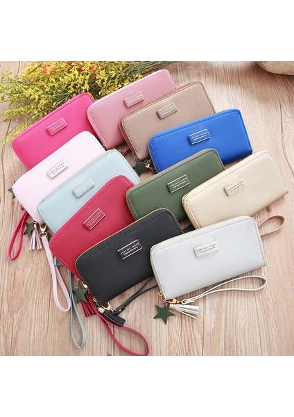 Düz Renk Uzun Bayan Cüzdan Klipsi Fermuar Para Cep Telefonu Çanta Mavi (Yurt Dışından) fiyatları