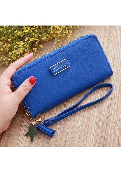 Düz Renk Uzun Bayan Cüzdan Klipsi Fermuar Para Cep Telefonu Çanta Mavi (Yurt Dışından) fırsatları