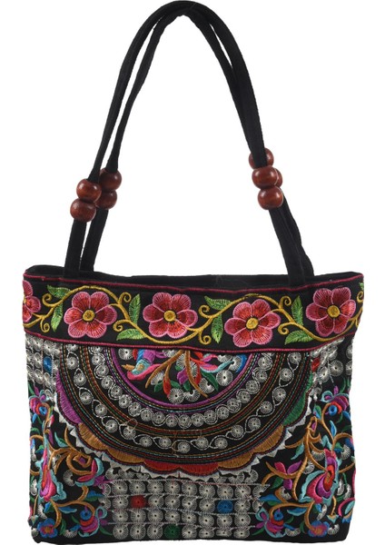 Çin Tarzı Kadın Çanta Nakış Etnik Yaz Moda El Yapımı Çiçekler Bayanlar Tote Omuz Çantaları -Vücut (Çiçekler) (Yurt Dışından)
