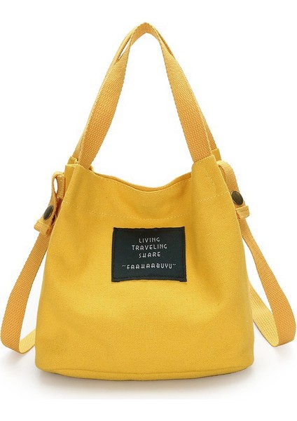 Moda Kadın Kanvas Çanta Omuz Çantası Tote Çanta Sevimli Seyahat Kovası Sarı (Yurt Dışından)