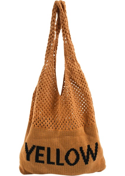 Basit Örme Dokuma Büyük Kapasiteli Omuz Çantası Renk Kelimeleri Katı Tek El Çantası Sarı (Yurt Dışından)