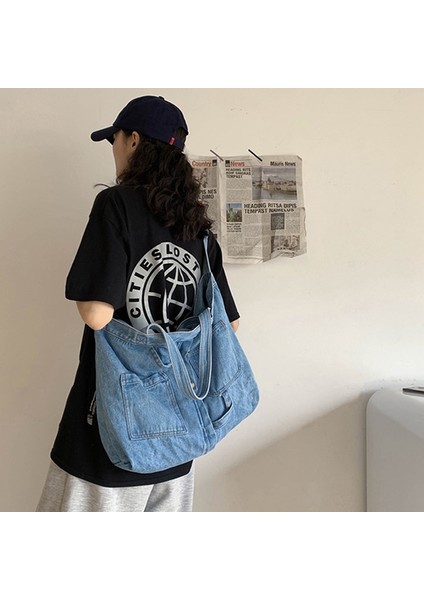 Yeni Net Kırmızı Omuz Messenger Çanta Rahat Vahşi Taşınabilir Alışveriş Kanvas Tote Kadın Açık Mavi (Yurt Dışından) fiyatları