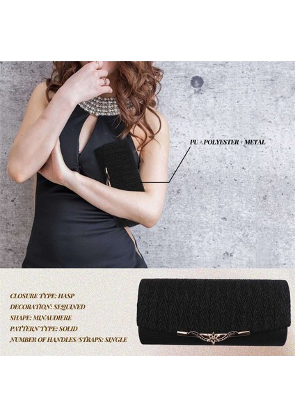 Kadın Akşam Çanta Parti Ziyafet Glitter Kızlar Için Düğün Manşonlar Çanta Zinciri Omuz Çantası (Siyah) (Yurt Dışından) fırsatları