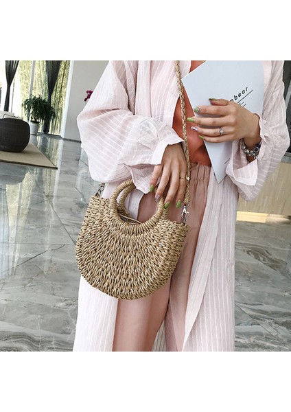 Saman Dokuma Çanta El Yapımı Rattan Vintage Retro Halat Örme Kadın Crossbody Çanta Yüzük ile Taze Yaz Plaj Bej (Yurt Dışından) fiyatları