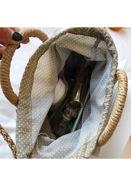 Saman Dokuma Çanta El Yapımı Rattan Vintage Retro Halat Örme Kadın Crossbody Çanta Yüzük ile Taze Yaz Plaj Bej (Yurt Dışından) fırsatları