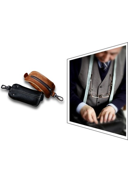 Hakiki Deri Kadın Erkek Anahtar Cüzdan El Yapımı Tutucu Araba Organizatör Siyah Kapakları (Yurt Dışından) fırsatları