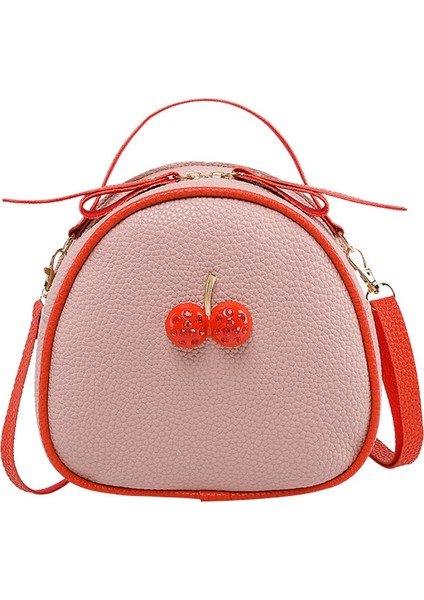 Basit Kadın Kızlar Pu Sırt Çantaları Omuz Okul Çantaları Kadın Seyahat Rahat Fermuar Öğrenci Sevimli Kiraz Satchel Bolsa Pembe (Yurt Dışından)