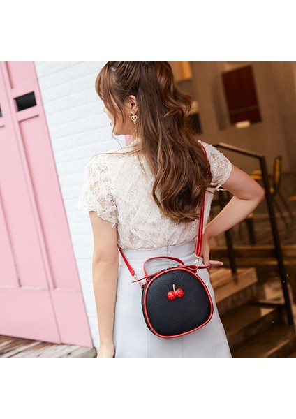 Basit Kadın Kızlar Pu Sırt Çantaları Omuz Okul Çantaları Kadın Seyahat Rahat Fermuar Öğrenci Sevimli Kiraz Satchel Bolsa Pembe (Yurt Dışından) modelleri