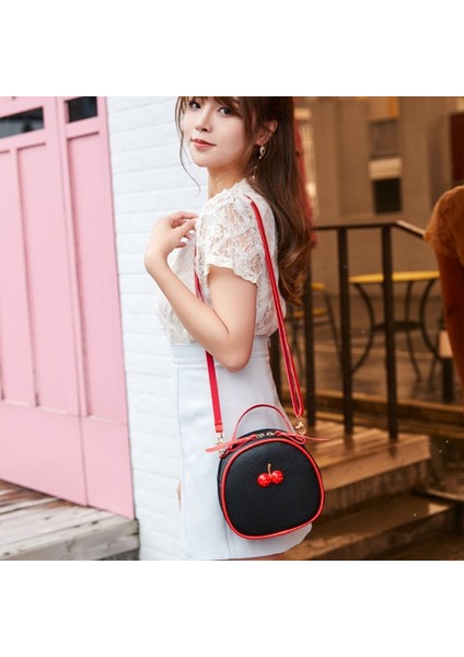 Basit Kadın Kızlar Pu Sırt Çantaları Omuz Okul Çantaları Kadın Seyahat Rahat Fermuar Öğrenci Sevimli Kiraz Satchel Bolsa Pembe (Yurt Dışından) fırsatları