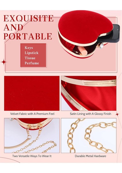 Kadife Kalp Şeklinde Çanta Debriyaj Akşam Çanta Rhinestone Omuz Çanta Sevgililer Parti Balo Için (Yurt Dışından) fırsatları