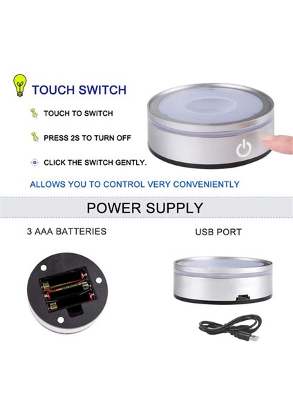 [gui Xulian] 3D Kristal Cam Sanatı Gümüş Içbükey Için Hassas Dokunmatik Yuvarlak Renkli Stand Ekranına Sahip 2x LED Işık Tabanı (Yurt Dışından) modelleri
