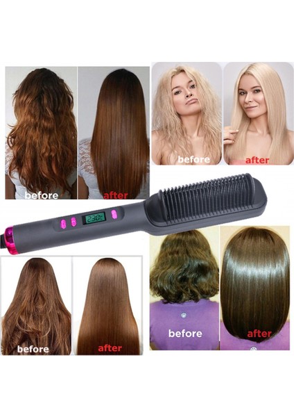 2-In-1 Elektrikli Saç Düzleştirme Fırçası Tarak Curling Demir Düzleştirici Şekillendirici ile LCD Ekran Düz Tarak Ab Tak-C (Yurt Dışından) indirimleri