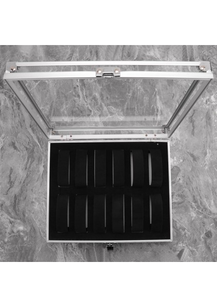 Kullanışlı Alüminyum Saatler Kutusu 12 Izgara Yuvaları Takı Ekran Depolama Kare Kasa Süet Iç Dikdörtgen Saat Tutucu (Yurt Dışından)