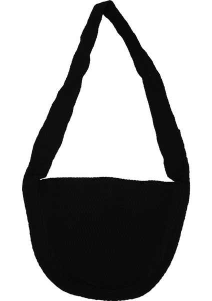 Dokuma Çanta Moda Yün Yuvarlak Retro Omuz Çanta Plaj Seyahat Bayanlar Siyah (Yurt Dışından)