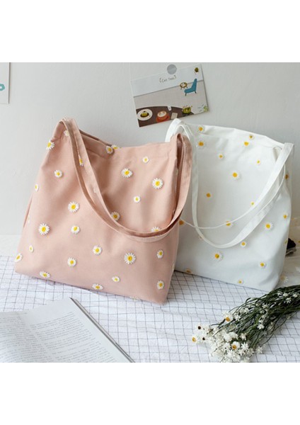 Kadın Çantası Kanvas Omuz Çantası Çanta Alışveriş Çantaları Kadın Alışverişçi Papatya Depolama Yeniden Kullanılabilir Katlanabilir (Pembe) (Yurt Dışından) modelleri