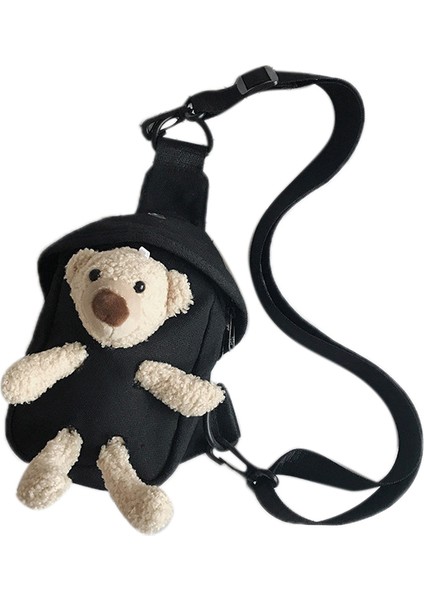 Moda Çizgi Film Bebeği Göğüs Çantası Kadın Sevimli Spor Ayı Rahat Messenger Mini Öğrenci Tuval Siyah (Yurt Dışından)