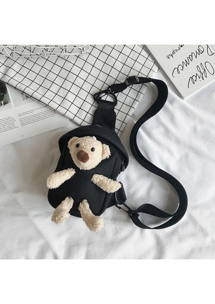 Moda Çizgi Film Bebeği Göğüs Çantası Kadın Sevimli Spor Ayı Rahat Messenger Mini Öğrenci Tuval Siyah (Yurt Dışından) fiyatları