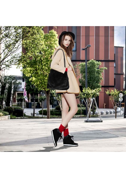 Kadın Peluş Tote Omuz Çantaları Kadınlar Için Kadın Çanta Kürk Bayan El Çantası, Siyah (Yurt Dışından) fiyatları