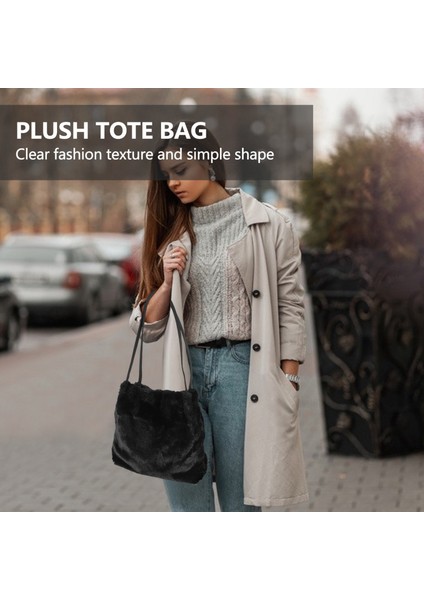 Kadın Peluş Tote Omuz Çantaları Kadınlar Için Kadın Çanta Kürk Bayan El Çantası, Siyah (Yurt Dışından) modelleri