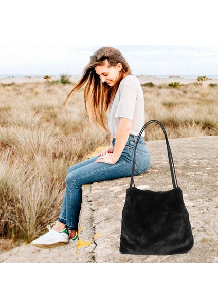 Kadın Peluş Tote Omuz Çantaları Kadınlar Için Kadın Çanta Kürk Bayan El Çantası, Siyah (Yurt Dışından) fırsatları