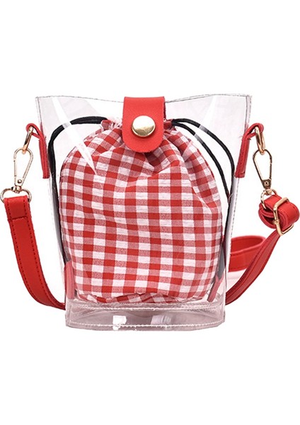 Vahşi Kova Şeffaf Çanta Yeni Kore Versiyonu Popüler Kafes Jöle Paketi Messenger Kırmızı (Yurt Dışından)