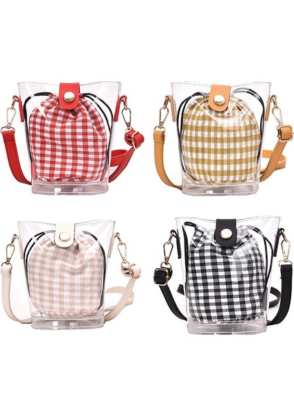 Vahşi Kova Şeffaf Çanta Yeni Kore Versiyonu Popüler Kafes Jöle Paketi Messenger Kırmızı (Yurt Dışından) fiyatları