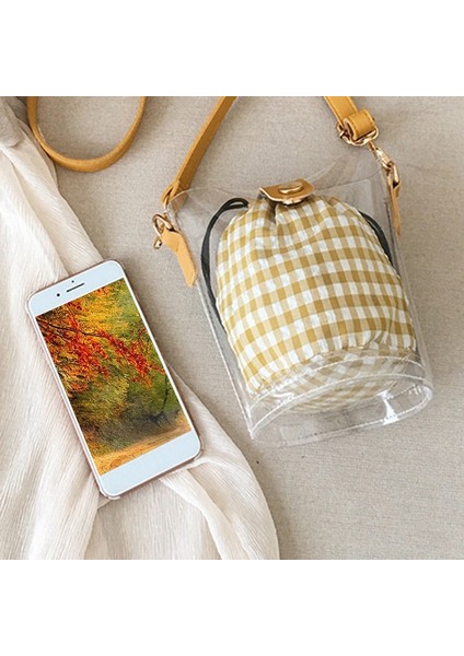 Vahşi Kova Şeffaf Çanta Yeni Kore Versiyonu Popüler Kafes Jöle Paketi Messenger Kırmızı (Yurt Dışından) modelleri