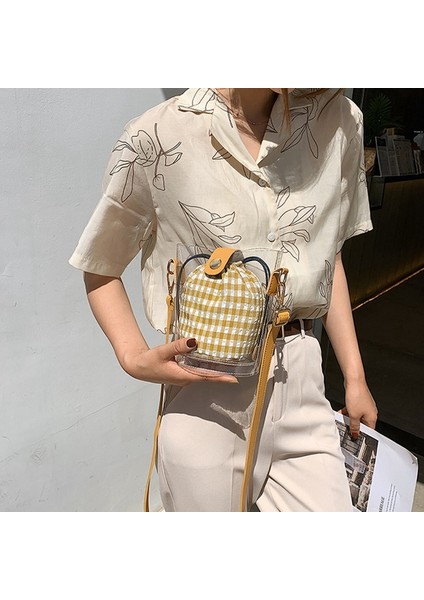 Vahşi Kova Şeffaf Çanta Yeni Kore Versiyonu Popüler Kafes Jöle Paketi Messenger Kırmızı (Yurt Dışından) fırsatları