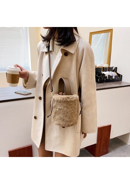 Kova Çanta Çanta Moda Taklit Kürk Kış Çanta Kadın Omuz Crossbody Bayanlar Peluş El Çantaları, Siyah (Yurt Dışından) fırsatları