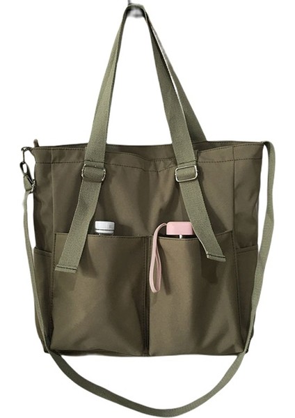 Su Geçirmez Büyük Kapasiteli Kanvas Tek Omuz Taşınabilir Kova Çanta Kadın Messenger Günlük Çanta (Yeşil) (Yurt Dışından)