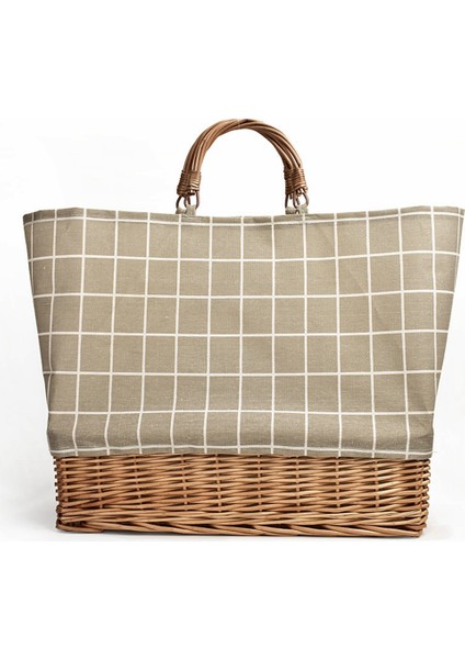 Yeni Hasır Çanta Kanvas Ekleme Rattan Taşınabilir Dokuma Kafes Şerit Çanta A (Yurt Dışından)