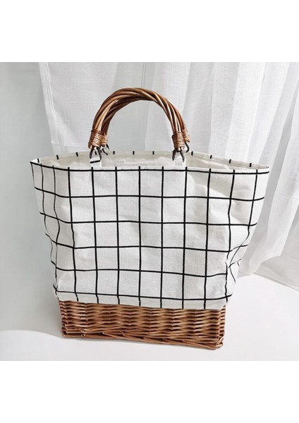 Yeni Hasır Çanta Kanvas Ekleme Rattan Taşınabilir Dokuma Kafes Şerit Çanta A (Yurt Dışından) fiyatları
