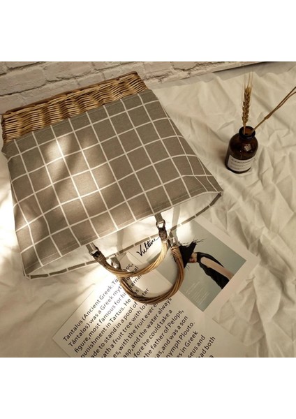 Yeni Hasır Çanta Kanvas Ekleme Rattan Taşınabilir Dokuma Kafes Şerit Çanta A (Yurt Dışından) modelleri