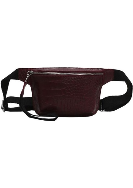 Moda Taş Desenli Göğüs Çantası Vintage Blok Kadın Vücut Rahat Kırmızı Şarap (Yurt Dışından)