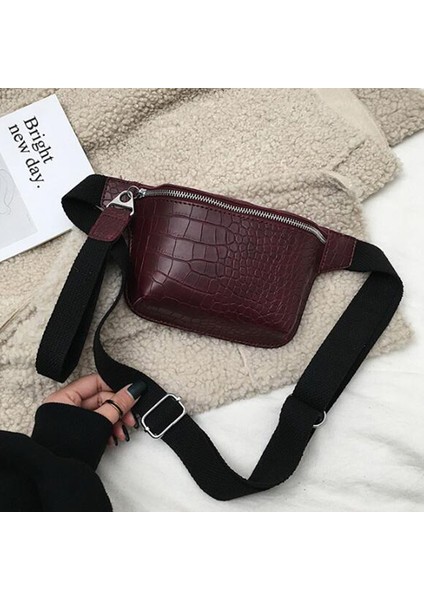 Moda Taş Desenli Göğüs Çantası Vintage Blok Kadın Vücut Rahat Kırmızı Şarap (Yurt Dışından) modelleri