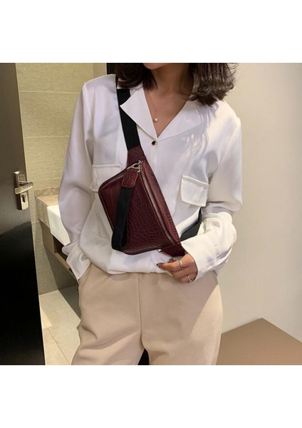 Moda Taş Desenli Göğüs Çantası Vintage Blok Kadın Vücut Rahat Kırmızı Şarap (Yurt Dışından) fırsatları