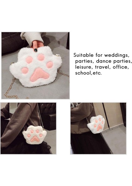 Sevimli Omuz Çantaları Kawaii Palm Baskı Zincir Çanta Kadın Karikatür Peluş Crossbody Çanta, Beyaz (Yurt Dışından) modelleri